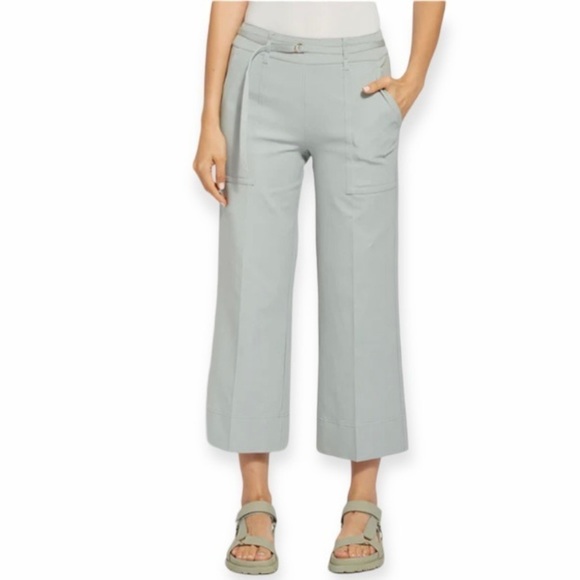 Lysse’ Size Large Florist Wide Leg Crop In Morning Dew Light Green Stretch Pants - Picture 1 of 11